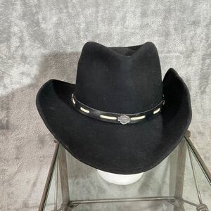 Harley Davidson Cowboy Hat  Wool Felt  size LBlack Unisex metal logo USA